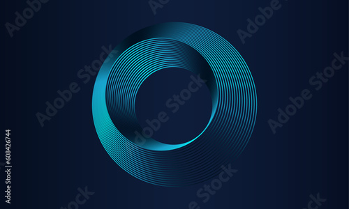 Round frame colorful blue green light isolated on dark background. Abstract circles lines pattern. Vector illustration concept for music, digital, modern science, Ai technology