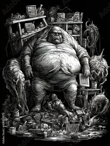 fat crumpy man black and white Generative AI photo