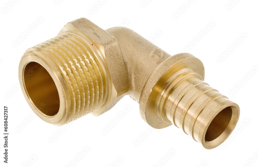 clamping fittings of metal-plastic pipes on a white background chrome, bronze and plastic clamping fittings of metal-plastic pipes on a white background chrome, bronze and plastic