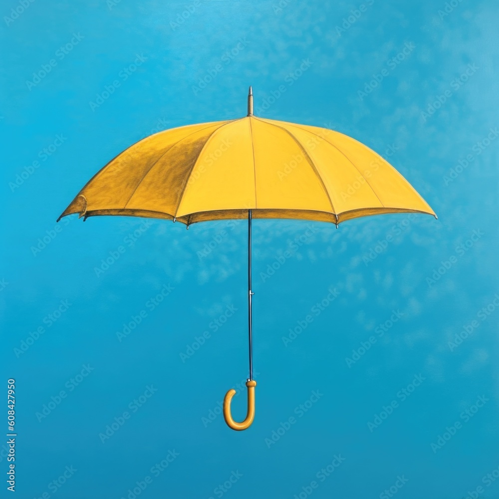 concept photo, yellow Umbrella on blue background. Generative AI