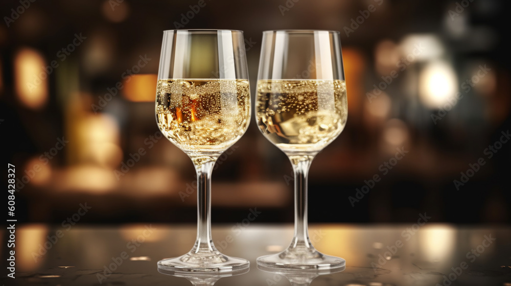 two glasses of white sparkling wine, generated by AI two glasses of white sparkling wine, generated by AI
