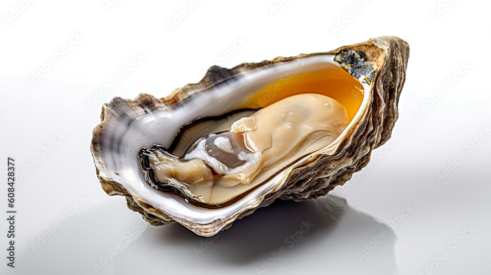 Naklejka premium macro image of a raw oyster on a white background, generated by AI