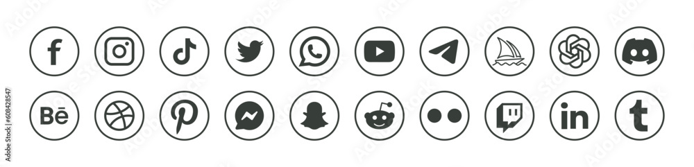 Popular social network symbols, social media logo icons collection ...