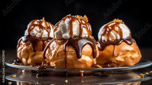 an Profiteroles with blur background