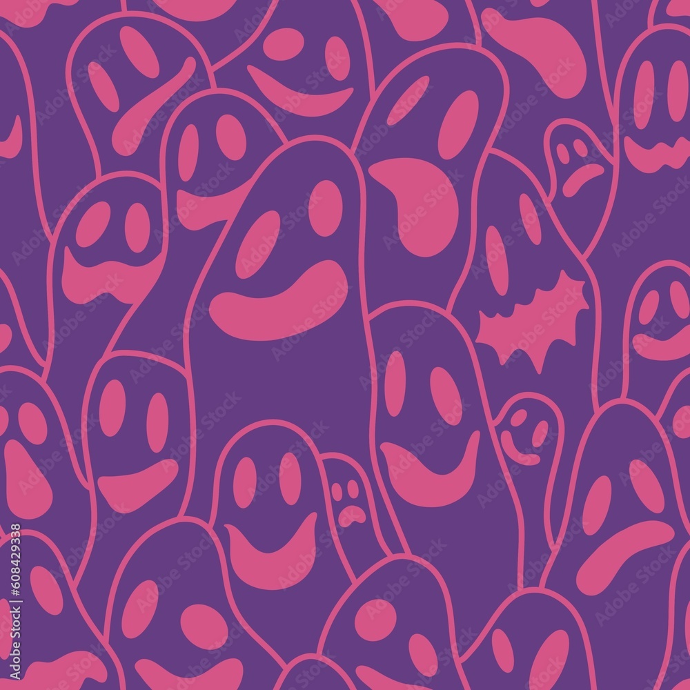 Fototapeta premium Halloween ghost seamless pattern for wrapping paper and linens and fabrics and kids clothes print