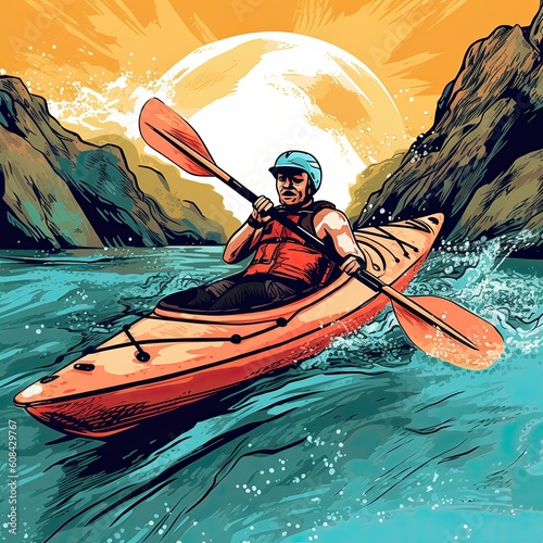 Kayaking illustration - made with Generative AI tools © 4kclips