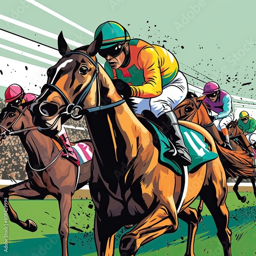 Horse Racing sports illustration - made with Generative AI tools © 4kclips