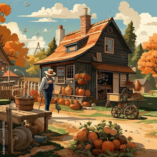 Country style illustration - made with Generative AI tools