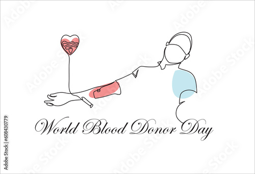 Continuous one-line drawing one hand donates blood