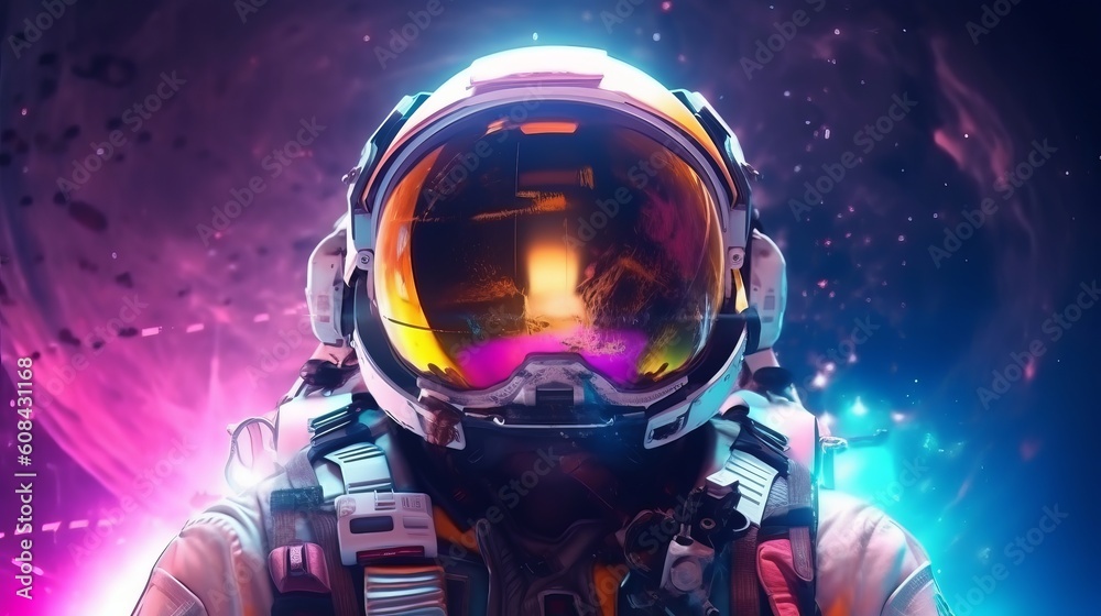 A man in a futuristic space suit and helmet standing on a planet's surface. Generative ai A man in a futuristic space suit and helmet standing on a planet's surface. Generative ai