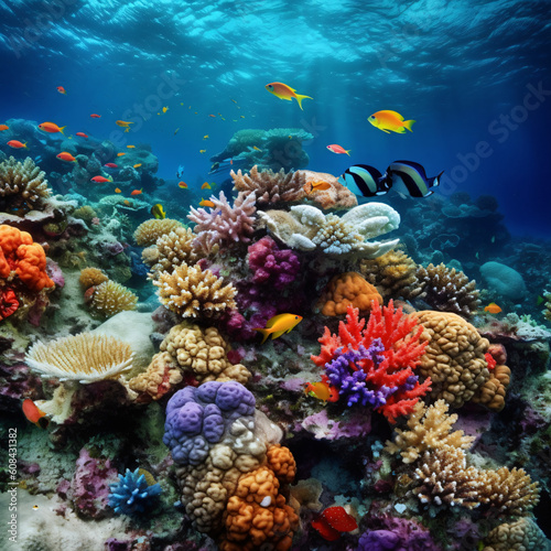 coral reef with fish - generative AI
