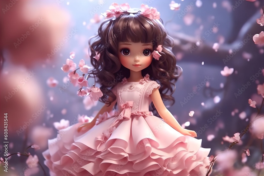 Fototapeta premium sweet lady doll in flower garden