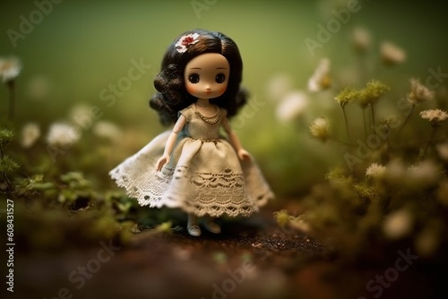 sweet lady doll in flower garden