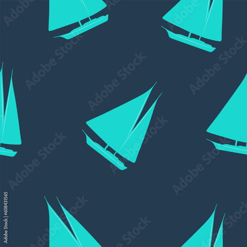 Murais de parede Silhouettes of blue sailing yachts on a dark blue background