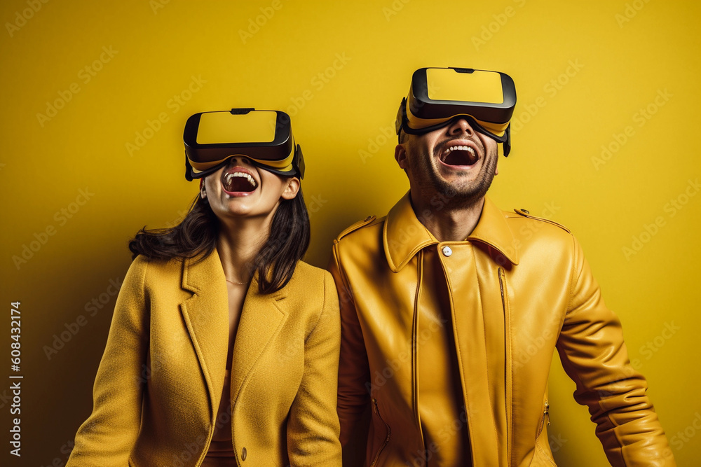 Two persons having fun while using VR headsets Two persons having fun while using VR headsets