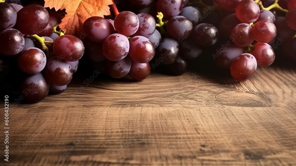 Bunch of Grapes on a Rustic Wooden Table. Generative ai Bunch of Grapes on a Rustic Wooden Table. Generative ai