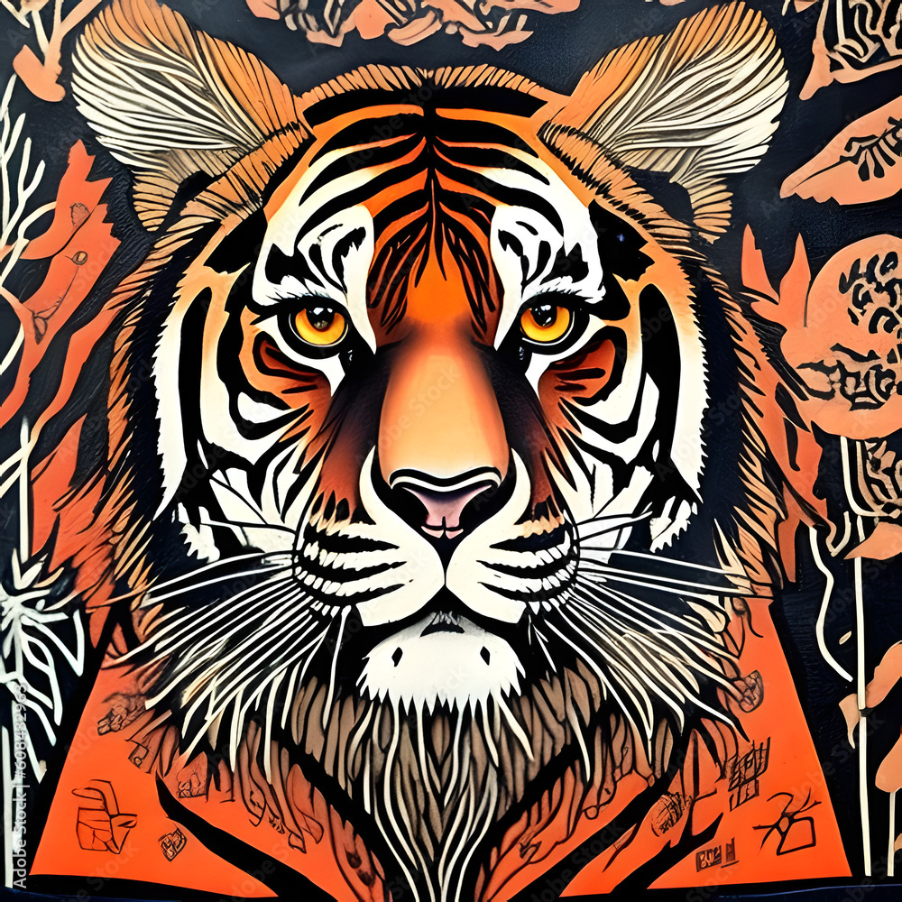 Tiger head illustration. Generated AI Tiger head illustration. Generated AI