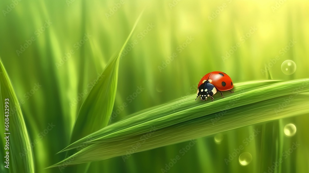 A Ladybug Perched on a Vibrant Green Leaf. Generative ai A Ladybug Perched on a Vibrant Green Leaf. Generative ai