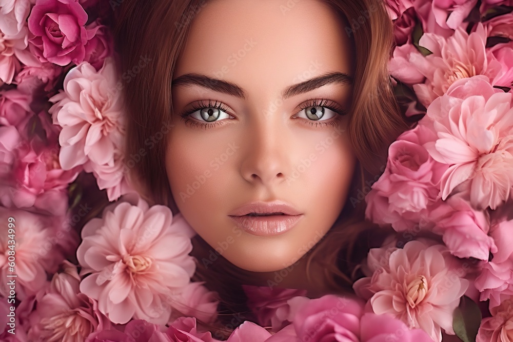 portrait of a young woman, her eyes filled with intensity and a touch of romance.. Ai generated.