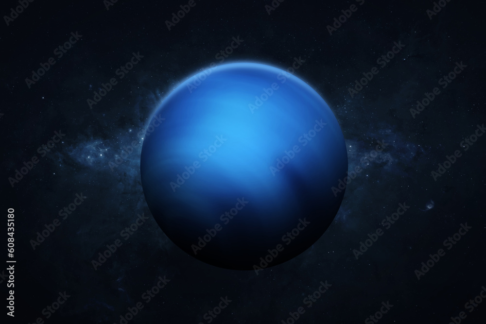 Neptune, galaxy and stars. View of Neptune - planet gas-giant of the solar system. This image elements furnished by NASA.