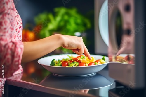 woman effortlessly prepares a healthy boiled vegetable dish. Ai generated.