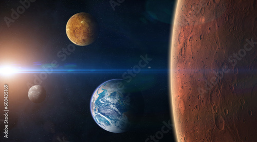 Fototapeta Naklejka Na Ścianę i Meble -  Mars, Earth, Venus, Mercury and Sun. Terrestrial planets. Elements of this image furnished by NASA.