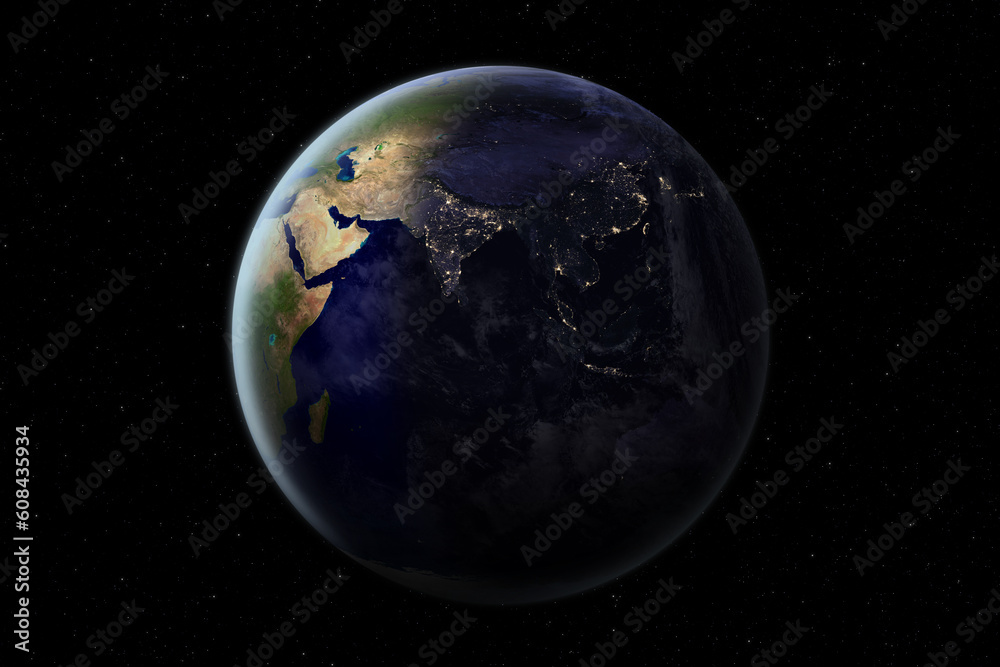 Earth at the night. Nightly Earth planet in outer space. Elements of this image furnished by NASA.
