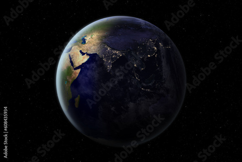 Earth at the night. Nightly Earth planet in outer space. Elements of this image furnished by NASA.