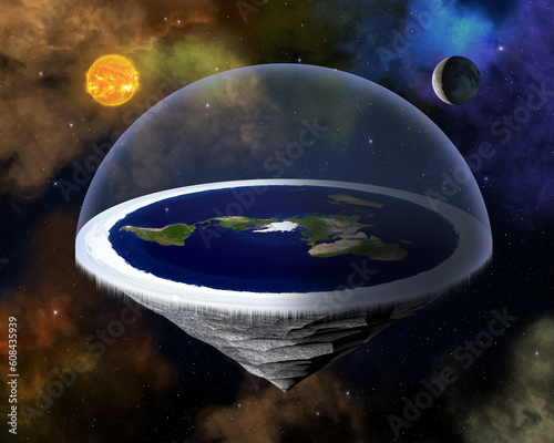 Flat Earth model. The flat Earth model is an archaic conception of Earth's shape as a plane or disk. Elements of this image furnished by NASA.
