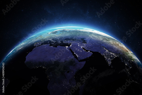 Fototapeta Naklejka Na Ścianę i Meble -  Planet Earth at night. Sunrise. Elements of this image furnished by NASA.