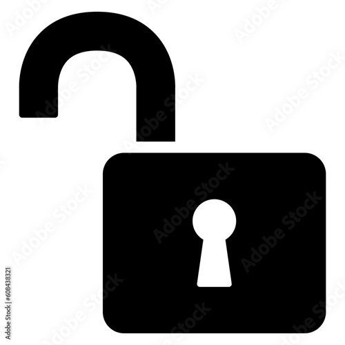 Black single unlock badge icon, simple safe unblocked chain keeper flat design vector pictogram vector for app ads logotype web website button ui ux interface elements isolated on white background