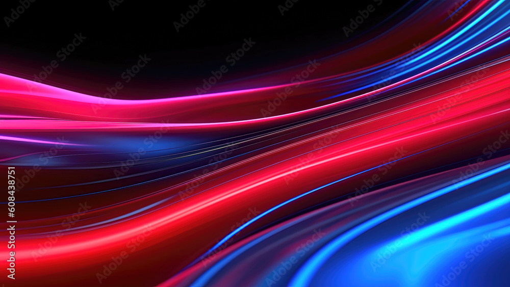 Fototapeta premium Futuristic abstract gaming wallpaper, red and blue neon lines, glowing, motion, 4k, background, generative ai