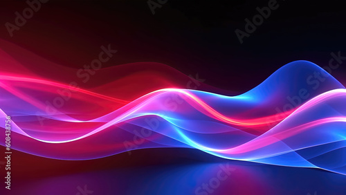 Futuristic abstract gaming wallpaper, red and blue neon lines, glowing, motion, 4k, background, generative ai
