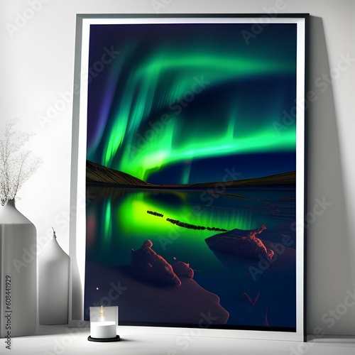 With stunning photorealism and serene scenery, this artwork features the Northern Lights in a modern minimalist format - generative ai