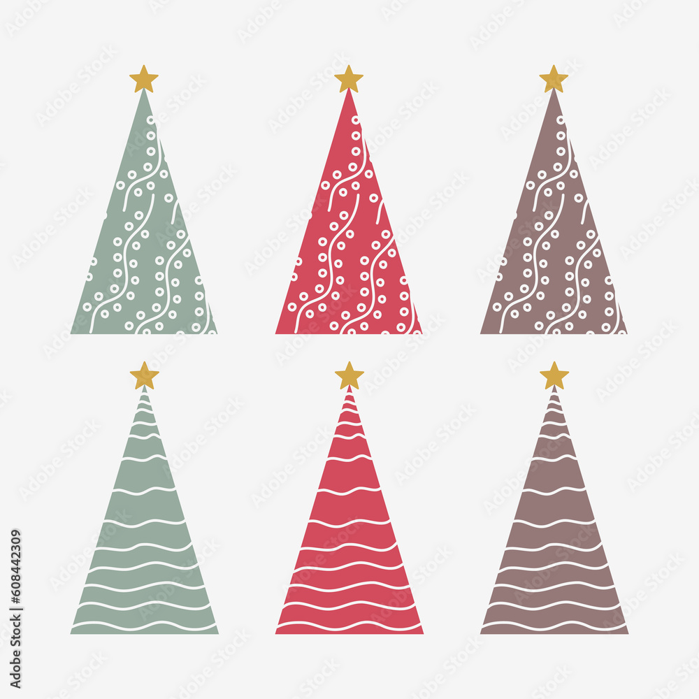 Christmas tree modern trendy design cute out see through design cartoon elements for decoration Christmas card paper isolated vector illustration on white background. Christmas tree modern trendy design cute out see through design cartoon elements for decoration Christmas card paper isolated vector illustration on white background.