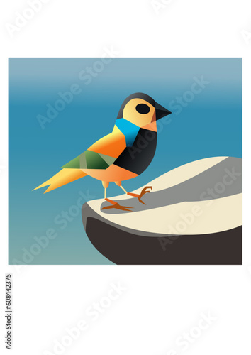 Cute tropical bird on a blue sky background