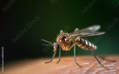 mosquito close-up on human skin at sunset. Generative AI © Margo_Alexa