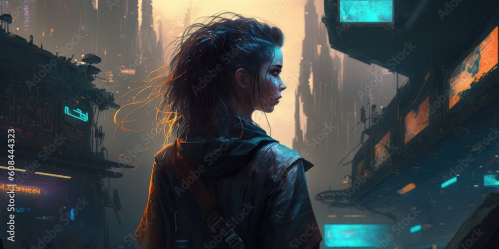 portrait of a person in the city space artificial intelligence technology robots portrait of a person in the city space artificial intelligence technology robots