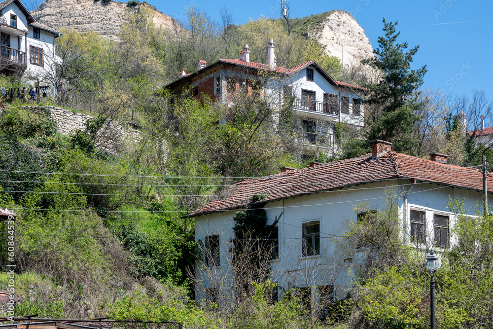 Typical street and old houses at town of Melnik, Bulgaria