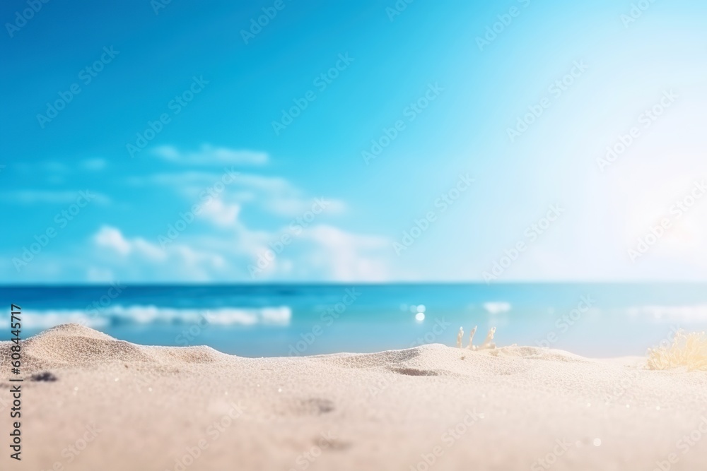 summer background light sand on the beach warm sea and blue sky, selective focus. generated ai summer background light sand on the beach warm sea and blue sky, selective focus. generated ai