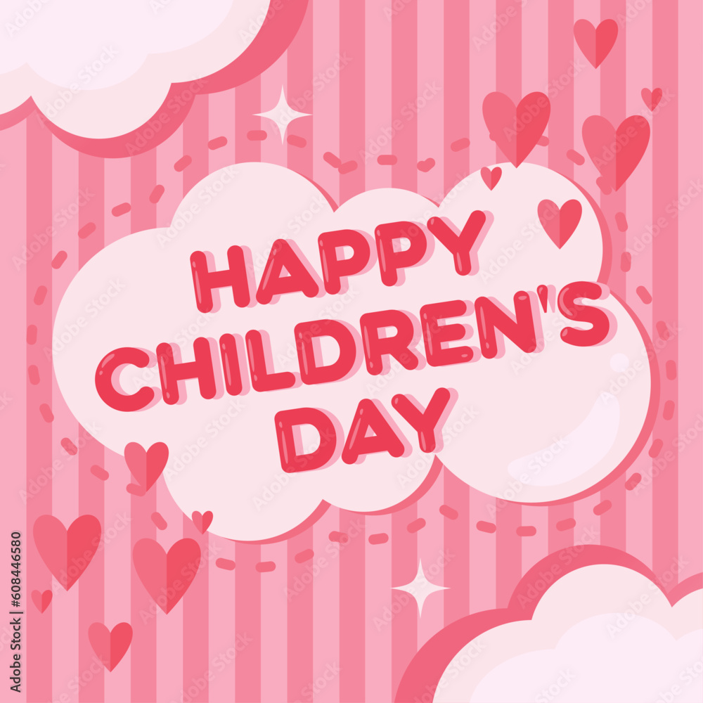 happy childrens day vector greeting with pink background