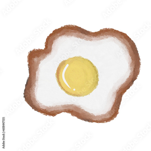 fried egg with burn of edge, hand drawing cartoon.