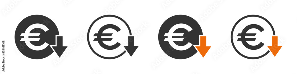 Cost reduction. Euro decrease vector icons Cost reduction. Euro decrease vector icons