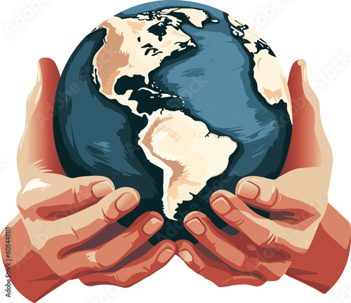 Hands holding globe, earth. Earth day concept. Earth day vector illustration for poster, banner,print,web. Saving the planet,environment. save the world concept, logo