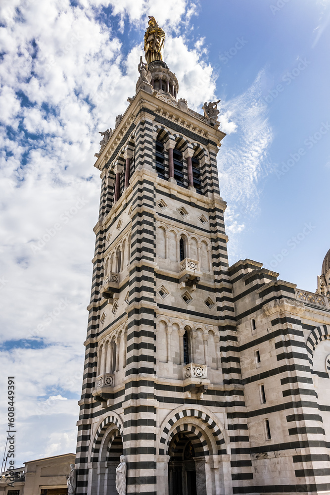 Catholic basilica Our Lady of the Guard (Notre Dame de la Garde, 1864), city's best-known symbol. Marseille, France.