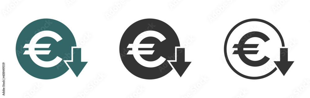Cost reduction vector signs. Euro decrease vector icons Cost reduction vector signs. Euro decrease vector icons