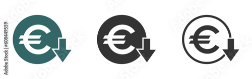  Cost reduction vector signs. Euro decrease vector icons