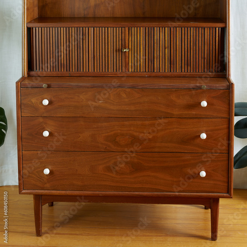 Εκτύπωση καμβά Vintage walnut secretary desk with bookcase