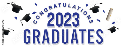 Arched Blue Type with White Outline on Graduation Banner for 2023