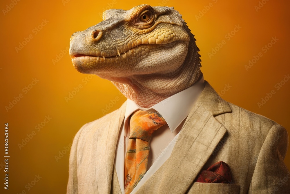 Anthropomorphic crocodile dressed in a suit like a businessman. business concept. AI generated, human enhanced Anthropomorphic crocodile dressed in a suit like a businessman. business concept. AI generated, human enhanced